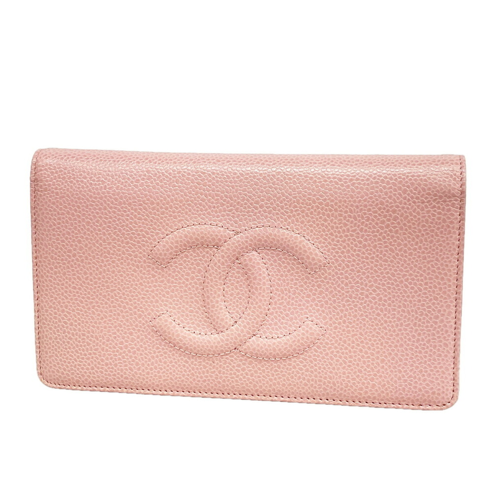Chanel long wallet, caviar leather, pink, women's.